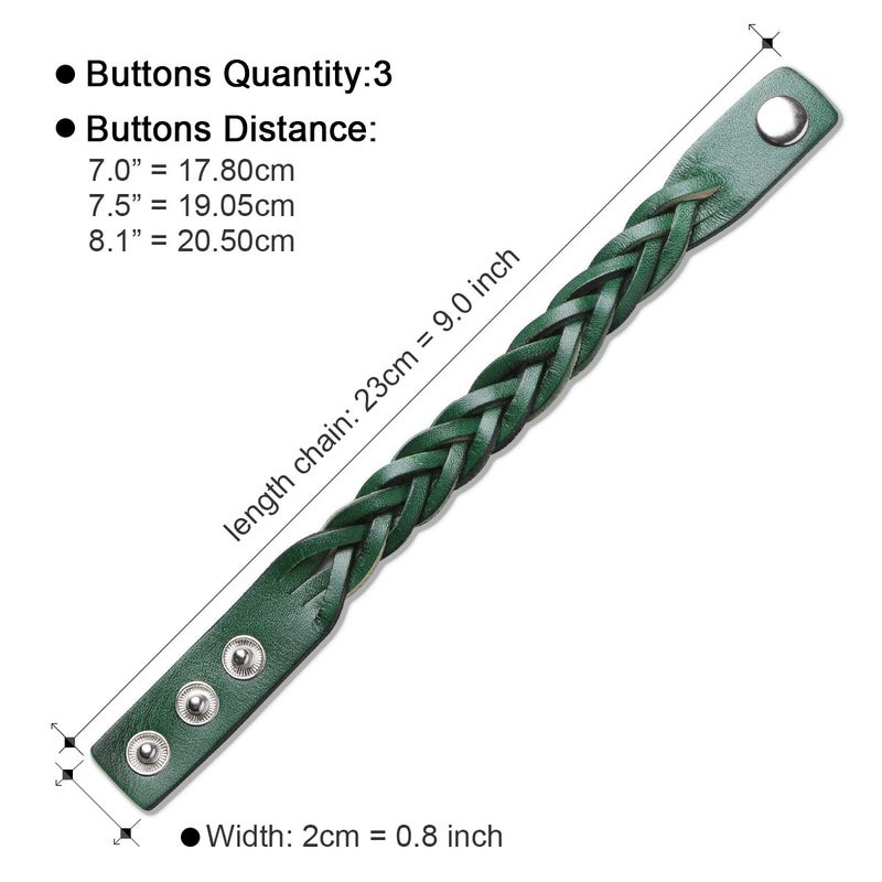 CCBFY Genuine Leather Bracelet Braided Sporty Wide Wristband Punk Jewelry for Men Women Green - Image 5